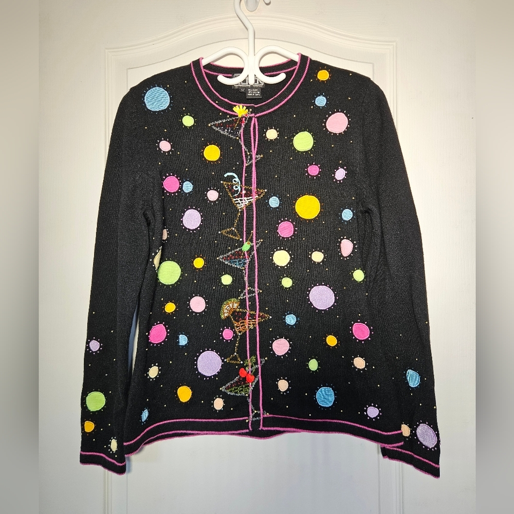 Vintage 80s Novelty Whimsical Beaded Art Cocktail Cardigan